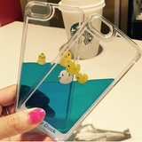 透明大小黄鸭子iphone6s手机壳苹果6 plus流动液体硅胶全包边软壳
