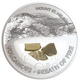 斐济2013年火山第三组美国圣海伦火山喷发仿古镶嵌火山石纪念银币