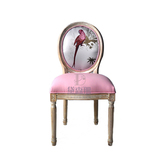 美式乡村鹦鹉图案圆背实木书椅餐椅 欧式英伦橡木布艺休闲椅预售