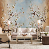 大型壁画壁纸墙纸 影视墙 电视背景 复古 中式 花鸟 树枝 美式
