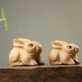天然桃木雕刻小兔子辟邪太岁摆件 办公室 床头摆件 属兔吉祥物