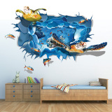 海豚3D立体感墙贴客厅电视背景墙壁贴纸创意装饰防水穿墙海洋贴画