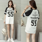 字母数字棒球运动休闲短袖T恤裙连衣裙夏季韩版宽松大码女装学生