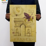 手绘巴黎凯旋门 出征胜利和平抵抗 浪漫法国唯美复古牛皮纸装饰画