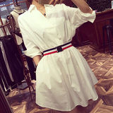 2016夏装新款韩版学院风白色衬衫甜美气质收腰显瘦连衣裙短裙子女