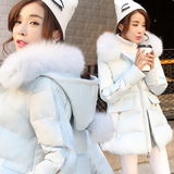 冬季新款韩版女式斗篷型A字宽松大码修身加厚大毛领中长款羽绒服