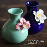 创意彩色中式3D立体花朵装饰品摆件 复古撞色圆形花插陶瓷小花瓶