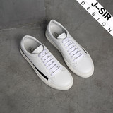 J-SIR欧洲站黑白条纹真牛皮滑板鞋男鞋子韩版低帮平底运动休闲鞋