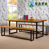 铁艺实木餐桌椅组合大小户型创意简约长方形复古桌子组装4人凳子