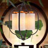 新中式铁艺布罩吊灯温馨卧室书房复古灯具 现代简约餐厅仿古灯饰