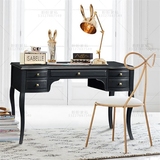 美式实木长方形书桌法式仿古黑色书桌卧室写字台电脑桌书房书桌椅