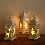 欧式浪漫风灯铁艺装饰摆件圣诞树麋鹿天使情人礼物 创意圣诞烛台