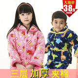 包邮冬季儿童夹棉睡衣套装珊瑚绒小孩男女童保暖加厚宝宝家居服
