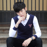 16秋季新品男装青年男士韩版假两件T恤 时尚修身衬衫领长袖T恤男