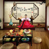 韩国复古怀旧传统建筑韩式料理餐厅饭店包厢装饰背景墙纸泡菜壁画