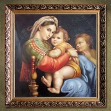 天主教圣像画仿真油画 天主教油画圣像纯手绘圣母抱耶稣与圣约翰