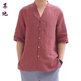 【天天特价】夏季新款男士亚麻短袖衬衫中国风棉麻五分袖衬衣汉服