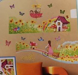 童话世界女孩可移除墙贴 卧室客厅背景墙贴纸 家居装饰花卉贴画