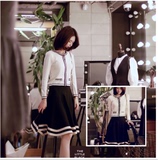 2015新款香港IT代购韩国甜美公主气质小香风女装镶边珍珠针织开衫
