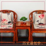 中式餐椅垫红木椅子太师椅坐垫荷花亚麻加厚中国风古典家具坐垫套