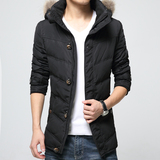 冬季新品男装羽绒服韩版修身青年休闲中长款加厚大毛领羽绒男外套