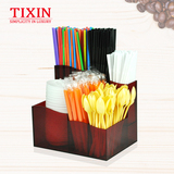 TIXIN/梯信 奶茶咖啡店纸巾收纳盒 刀叉吸管糖包奶球搅拌棒收纳架
