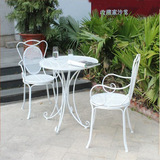 铁艺户外餐桌椅 庭院阳台户外休闲桌椅 白色铁艺圆桌椅组合三件套