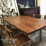 原木大班桌美式实木餐桌宜家长方形饭桌复古铁艺电脑会议桌办公桌