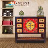 新中式古典鞋柜手绘实木鞋柜玄关柜仿古餐边柜彩绘门厅柜装饰家具