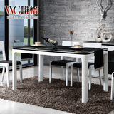 VVG现代简约钢化玻璃餐台饭桌餐桌子 高档时尚钢琴烤漆餐桌椅组合