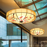 新中式现代吊灯具茶楼仿古彩绘布艺吊灯温馨吸吊两用卧室灯饰圆形