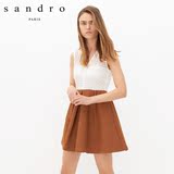 sandro 2016春夏新款 Rocca无袖V领撞色百褶裙摆连衣裙R4512E