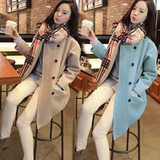 2015秋冬新款韩版呢子大衣明星同款中长款双面羊绒羊毛呢外套女潮