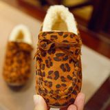 2016冬季新款韩版豹纹牛筋底儿童鞋子男童女童豆豆鞋公主加绒棉鞋