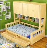 包邮实木衣柜床 儿童床带护栏 衣柜床组合床 多功能带衣柜储物床