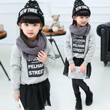 女童冬季加绒打底衫2015韩版儿童中大童中长款蕾丝圆领卫衣T恤潮