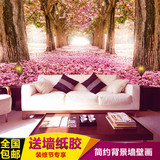 樱花墙纸大型壁画3d立体个性墙纸壁纸电视卧室床头粉色温馨背景墙