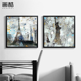 现代抽象建筑装饰画艺术客厅沙发餐厅挂画创意商用双联壁画有框画