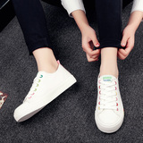 人本8173白色帆布鞋女韩版经典系带低帮平底鞋学生休闲板鞋小白鞋