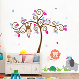 大型儿童房可爱树自粘墙纸贴可移除动物墙贴纸卧室幼儿园教室装饰