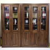 现代中式纯全实木家具金丝黑胡桃木书柜储物橱带玻璃门自由组合特