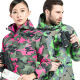 春冬季迷彩冲锋衣男女三合一两件套潮加绒加厚防水登山滑雪服外套