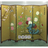 手绘中式花开富贵漆画屏风折叠房间隔离样板间摆设装饰折屏可定制