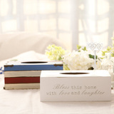 美式复古木质纸巾盒客厅书房摆件餐厅咖啡厅创意桌面纸抽盒装饰品