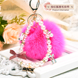 韩国原创狐狸毛球女士时尚汽车钥匙扣挂件可爱濑兔毛珍珠包包挂链