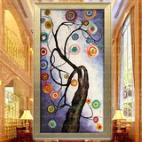 高档发财树油画欧式简约纯手绘现代玄关走廊有框画竖版装饰画壁画