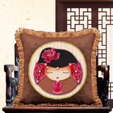 新款古典人物系列3d印花十字绣抱枕 客厅可爱卡通中国娃娃枕头