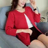 2016夏装新款韩版女装纯色宽松针织开衫口袋短款薄外套披肩毛衣女