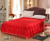 特价包邮婚庆蕾丝床裙 大红结婚用床上用品2米大床罩席梦思保护罩