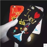 代购DG杜嘉班纳走秀款iphone6s刺绣女孩皮质手机壳苹果6plus外壳